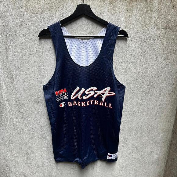 Champion Tank Top Vintage 90s USA Basketball Training Jersey Blue Size Large - Picture 1 of 3